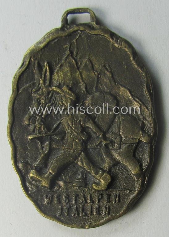 WH (Heeres) 'Gebirgsjäger'-related item: a semi-official, commemorative-medal (aka: 'Url') depicting a representation of the famous '5. Gebirgsjäger-Division'-related, 'Gams'-symbol and text: 'Le. Kol./Geb.Jäg. Rgt. 100 - 1945' — image 2