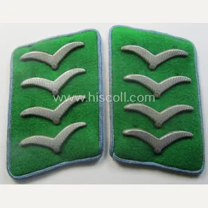 Pair of fully matching, bright-green-coloured- (and/or bright-blue-piped-) WH (Luftwaffe) collar-patches …