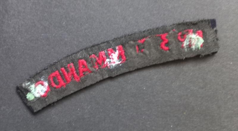 A nice un-issued red on black embroided - regrettably single - Number 3 Commando shoulder title — image 2
