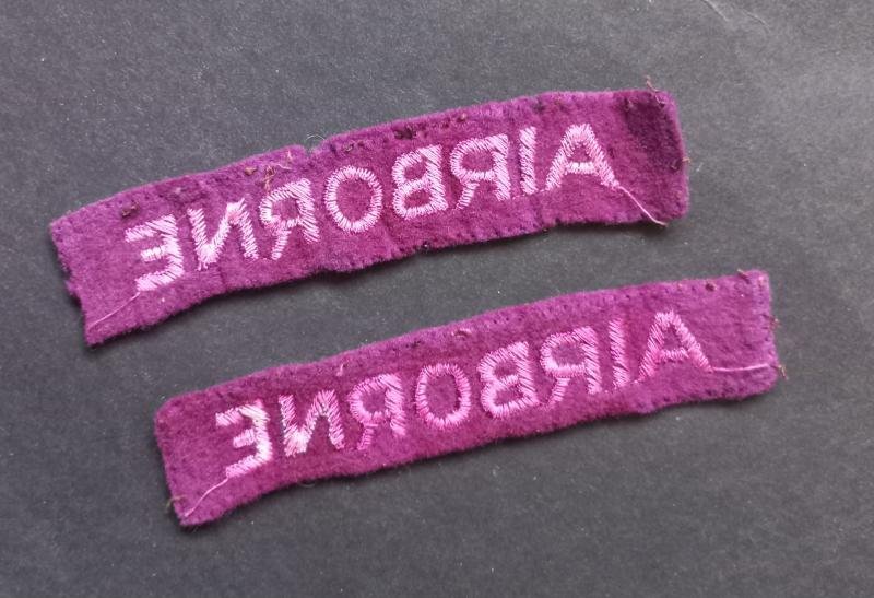 A great example of a - full matching (unfortunately washed) - issued set of embroided Airborne strips — image 2