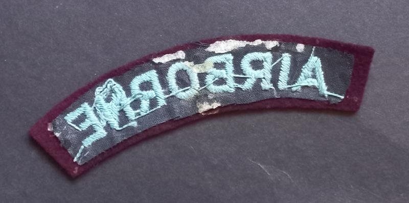 A neat example of a single, but nevertheless difficult to find mid war period curved Airborne shoulder title — image 2