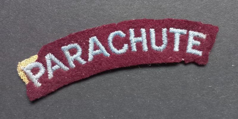 A superb - regrettably single - mid war period so called 'block type' lettering Parachute shoulder title
