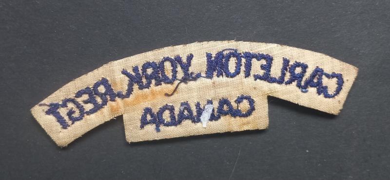 A superb un-issued British made Canadian Carleton York Regiment embroided (with white backing) shoulder title — image 2