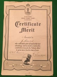 War-Time Growmore Campaign Certificate.