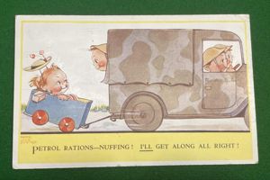 Comic Postcard - Petrol Rationing.