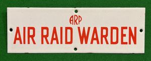 ARP Air Raid Warden Enamel sign.