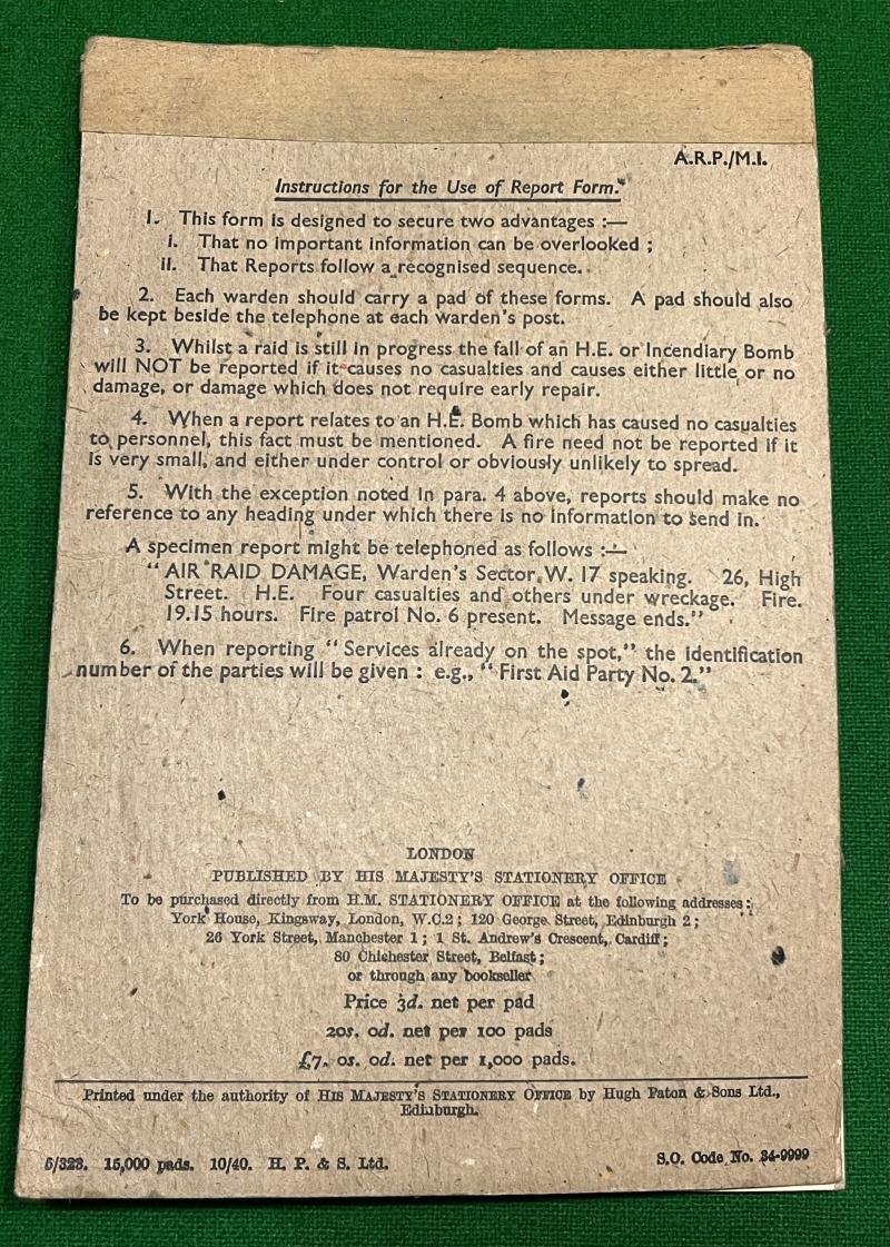 ARP Warden's Report Form Pad. — image 2