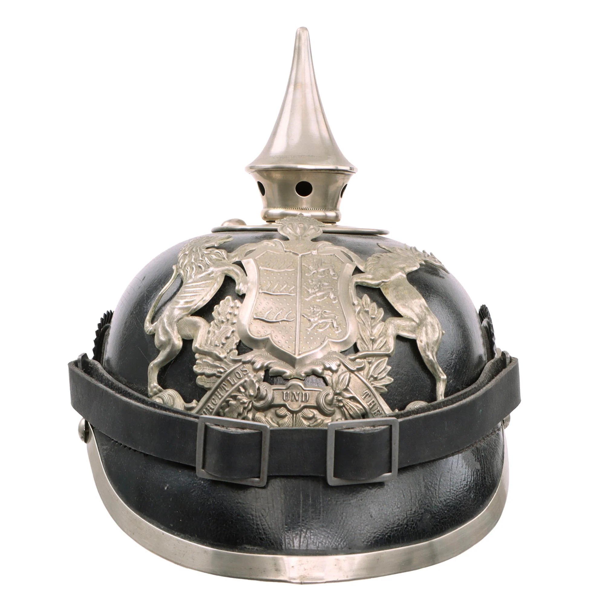 Original German WWI Kingdom of Württemberg M1891 Silver Pioneer EM/NCO Pickelhaube Spiked Helmet with Original Cockades - Size 54 — image 2