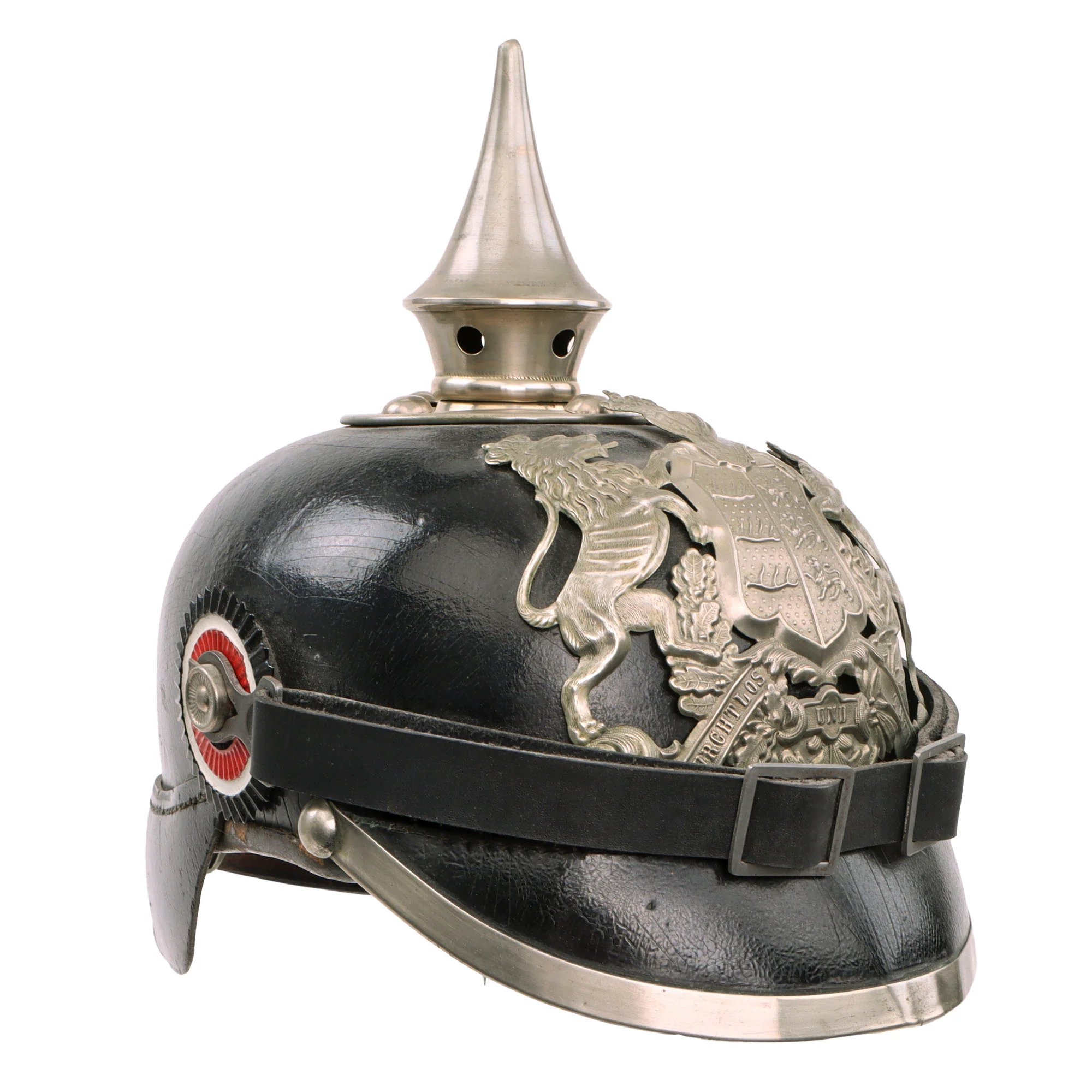 Original German WWI Kingdom of Württemberg M1891 Silver Pioneer EM/NCO Pickelhaube Spiked Helmet with Original Cockades - Size 54 — image 4