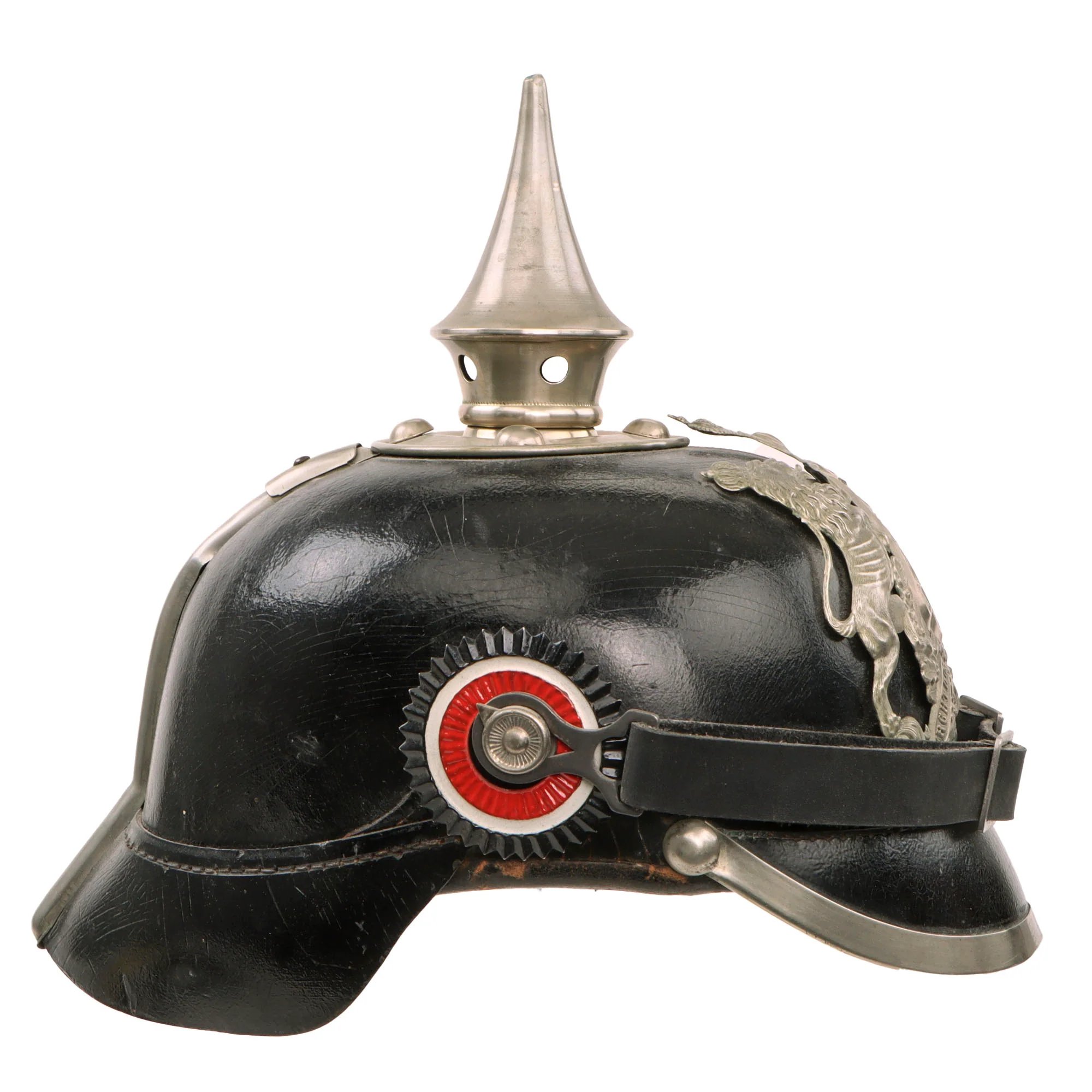 Original German WWI Kingdom of Württemberg M1891 Silver Pioneer EM/NCO Pickelhaube Spiked Helmet with Original Cockades - Size 54 — image 5