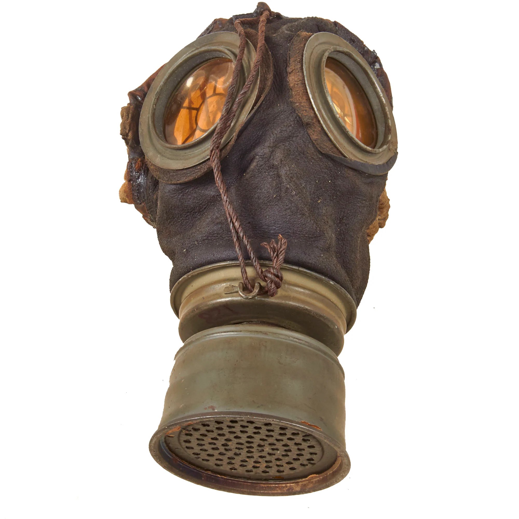 Original Imperial German WWI M1917 Ledermaske Gas Mask in Gummimaske Canister with Replica Carrying Strap — image 7