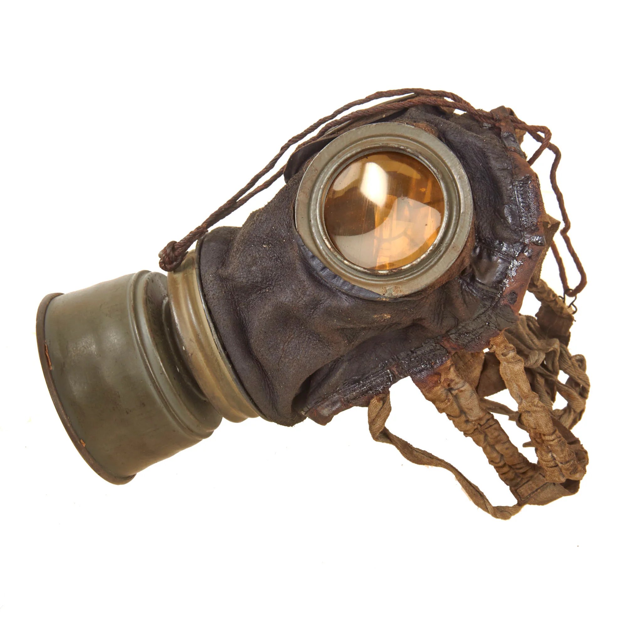 Original Imperial German WWI M1917 Ledermaske Gas Mask in Gummimaske Canister with Replica Carrying Strap — image 8