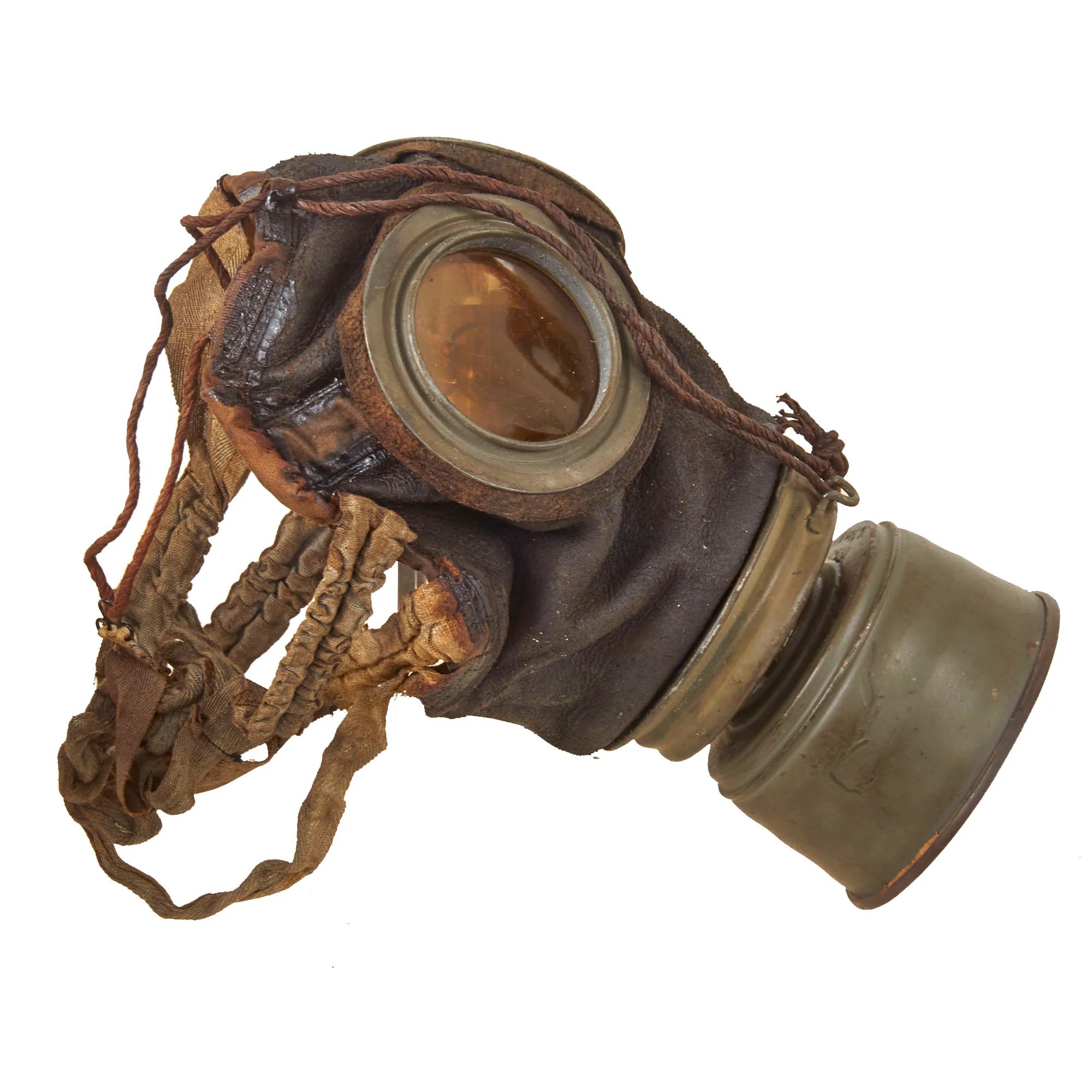 Original Imperial German WWI M1917 Ledermaske Gas Mask in Gummimaske Canister with Replica Carrying Strap — image 9