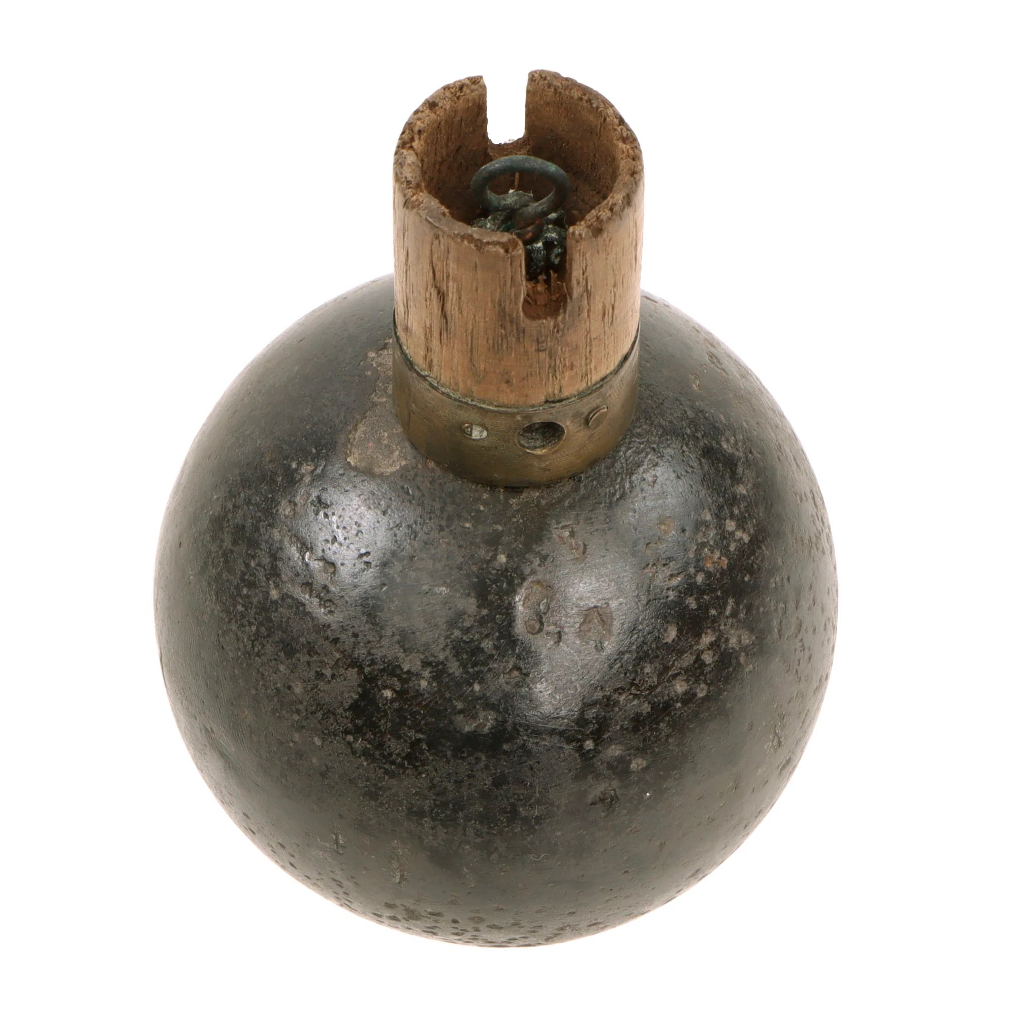 Original French WWI Model 1914 Bracelet Ball Hand Grenade with Fuse & Pull Ring Housing - Inert — image 4