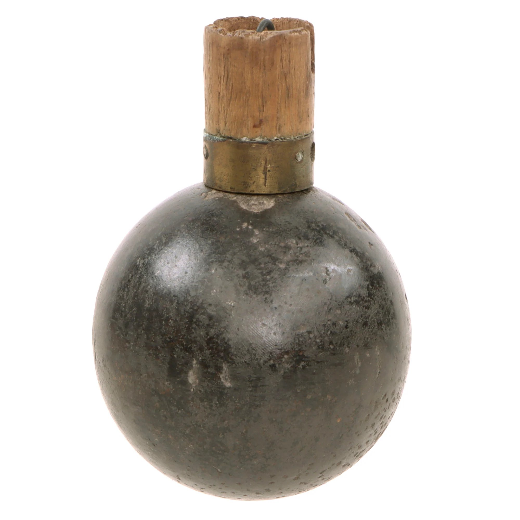 Original French WWI Model 1914 Bracelet Ball Hand Grenade with Fuse & Pull Ring Housing - Inert — image 5