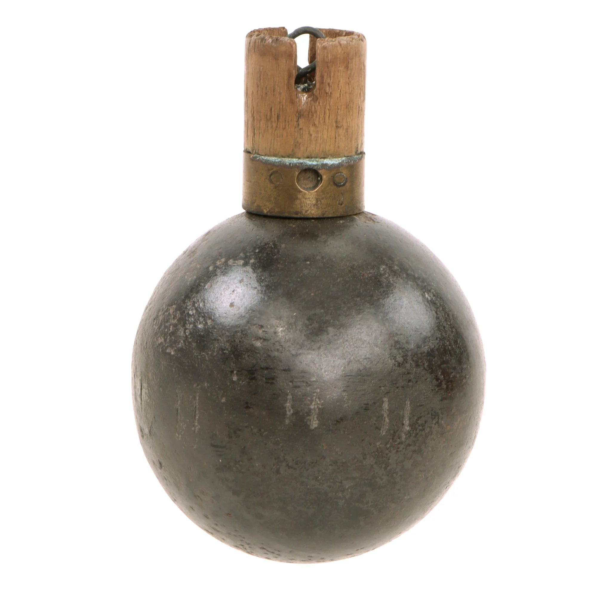Original French WWI Model 1914 Bracelet Ball Hand Grenade with Fuse & Pull Ring Housing - Inert — image 6