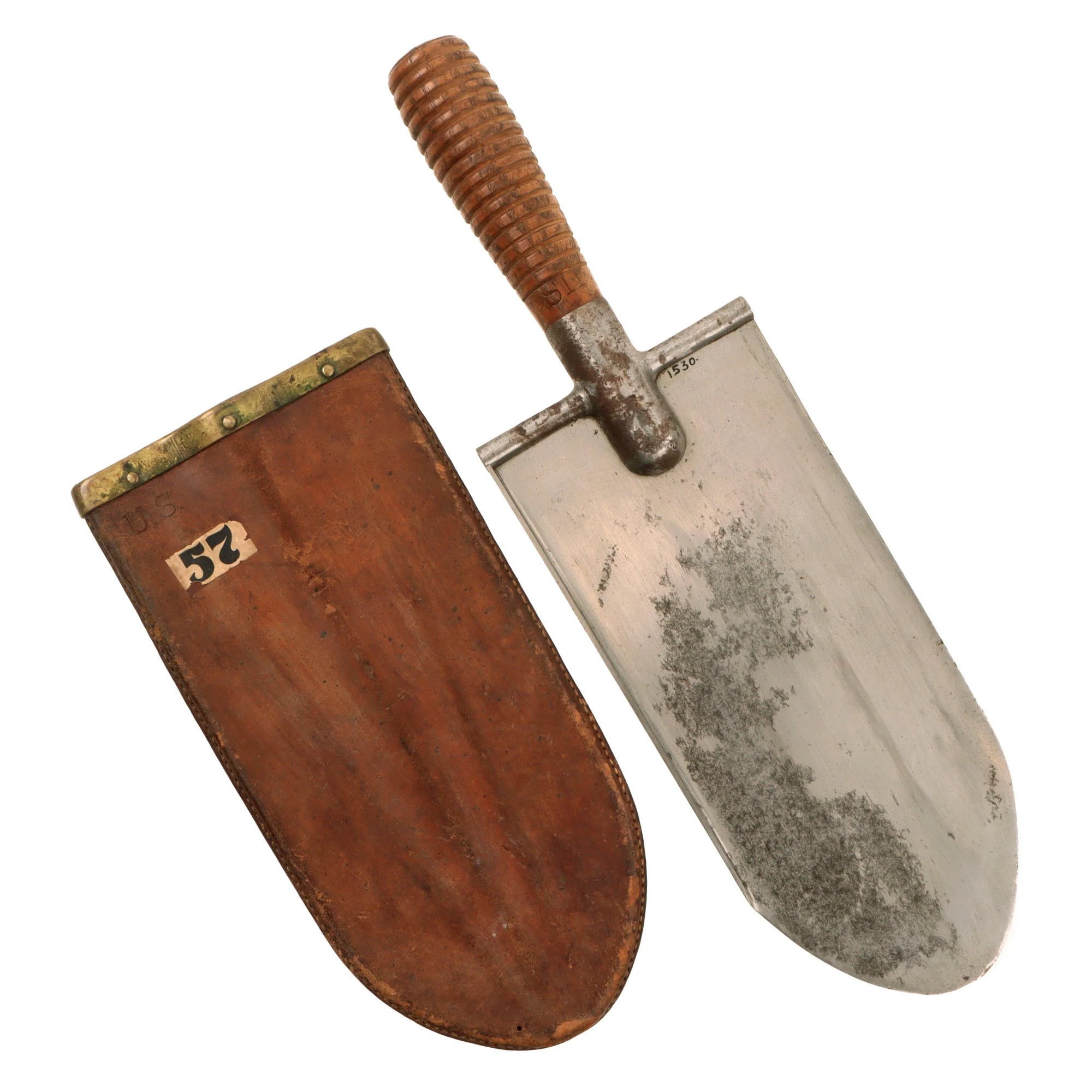 Original U.S. Indian Wars Era Model 1873 Entrenching Tool Knife with U.S. Marked Leather Scabbard — image 2