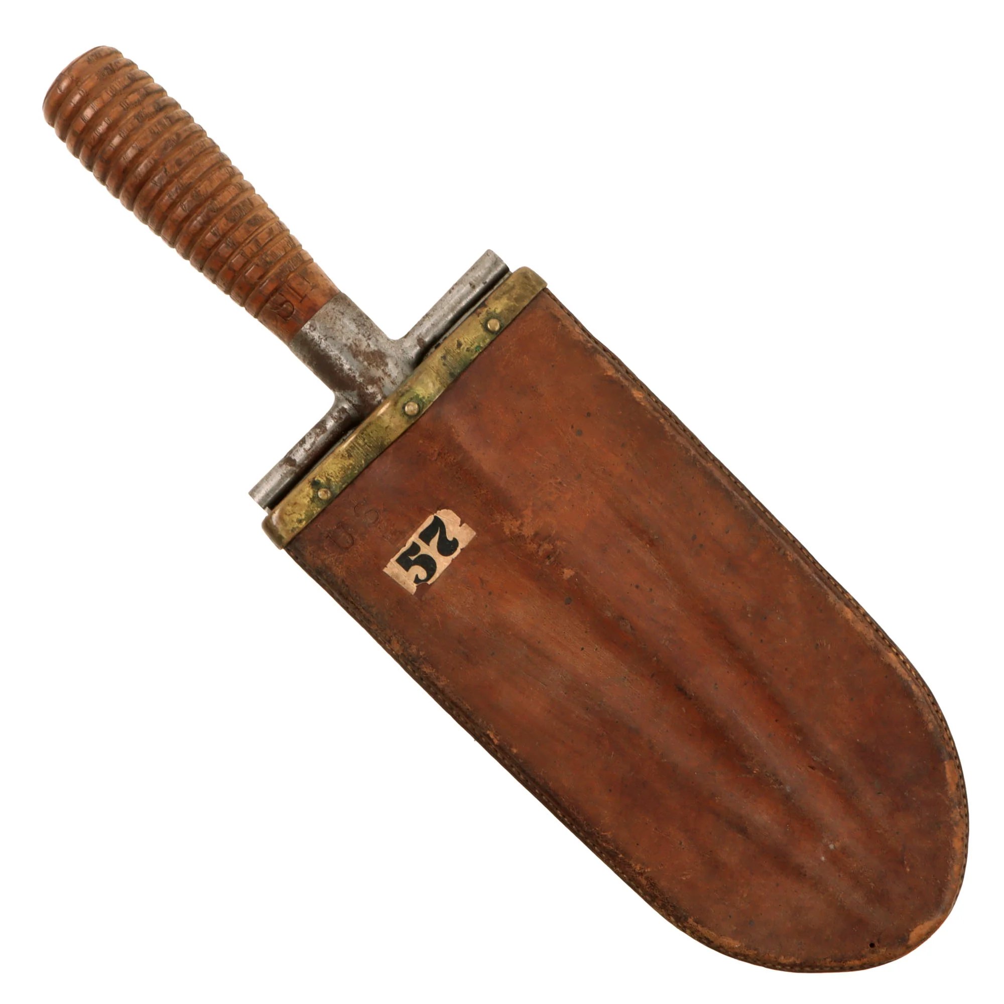 Original U.S. Indian Wars Era Model 1873 Entrenching Tool Knife with U.S. Marked Leather Scabbard — image 4
