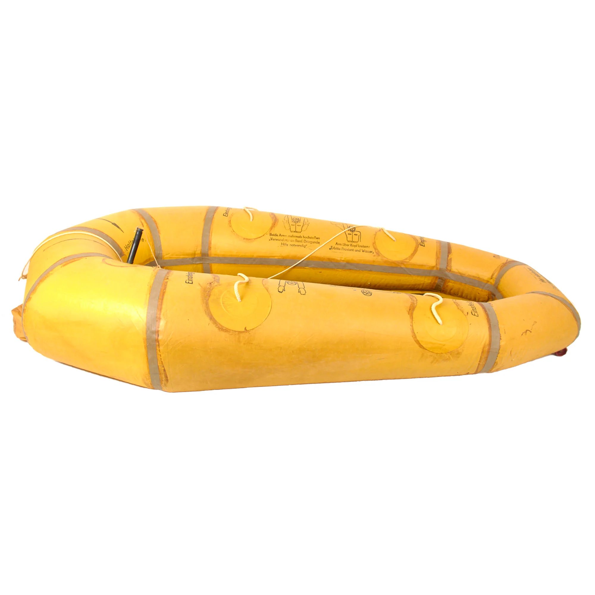 Original German WWII Unissued Luftwaffe Einmannshlauchboot Rubber Survival Dinghy Single Person Inflatable Boat by Klepper-Werke of Rosenheim with Collapsible Oar, Emergency Petrol & Water Canteens and Other Accessories — image 11