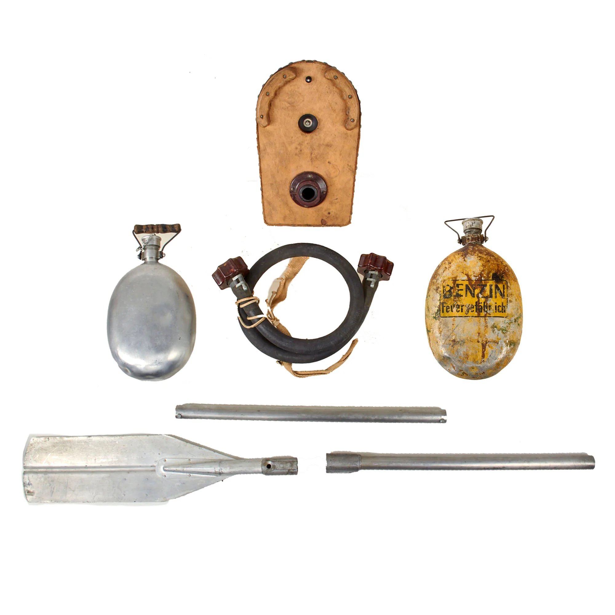 Original German WWII Unissued Luftwaffe Einmannshlauchboot Rubber Survival Dinghy Single Person Inflatable Boat by Klepper-Werke of Rosenheim with Collapsible Oar, Emergency Petrol & Water Canteens and Other Accessories — image 26