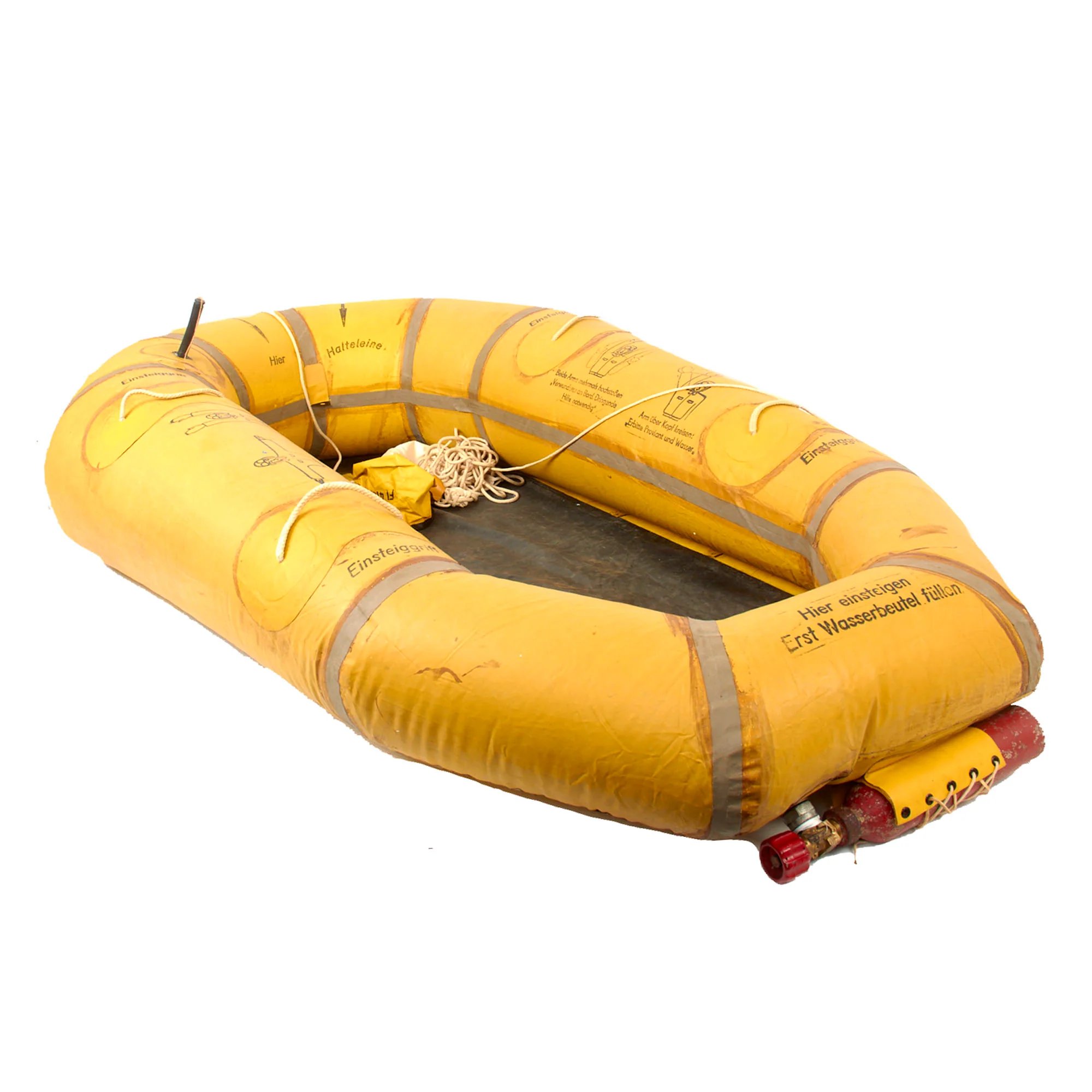 Original German WWII Unissued Luftwaffe Einmannshlauchboot Rubber Survival Dinghy Single Person Inflatable Boat by Klepper-Werke of Rosenheim with Collapsible Oar, Emergency Petrol & Water Canteens and Other Accessories — image 3