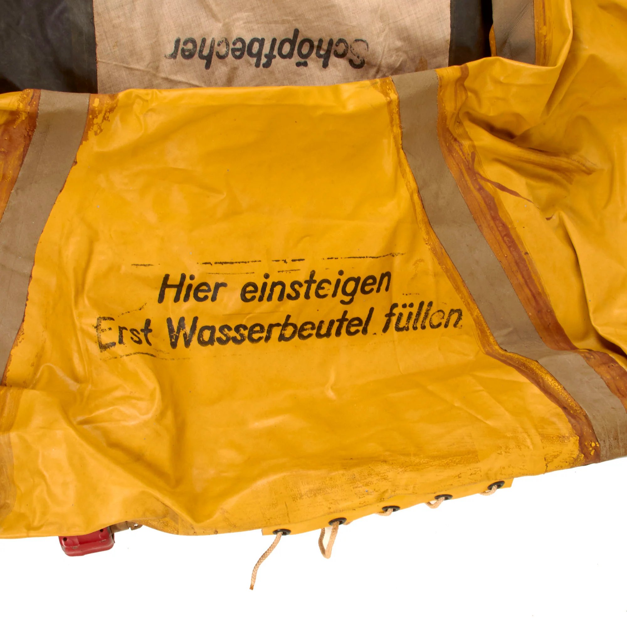 Original German WWII Unissued Luftwaffe Einmannshlauchboot Rubber Survival Dinghy Single Person Inflatable Boat by Klepper-Werke of Rosenheim with Collapsible Oar, Emergency Petrol & Water Canteens and Other Accessories — image 8