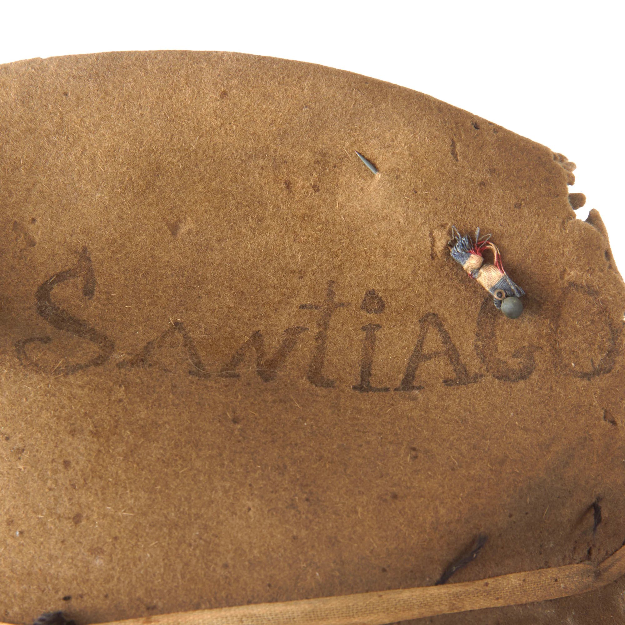 Original U.S. Spanish-American War Battle of Santiago de Cuba M1883 Campaign Hat Inscribed 'SANTIAGO DE CUBA' with Serrated Edge — image 9