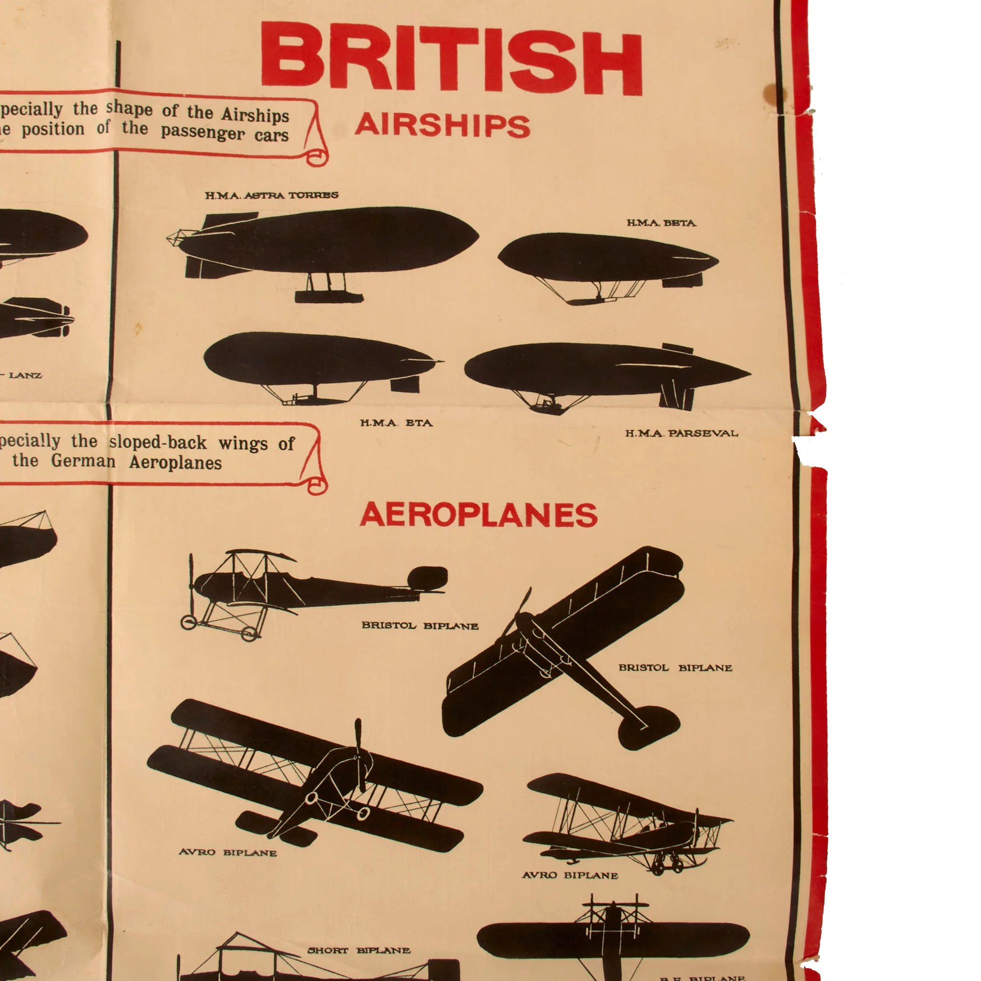 Original British WWI Public Warning Airships Identification Poster - Damaged - 19 ½ x 29 ½' — image 3