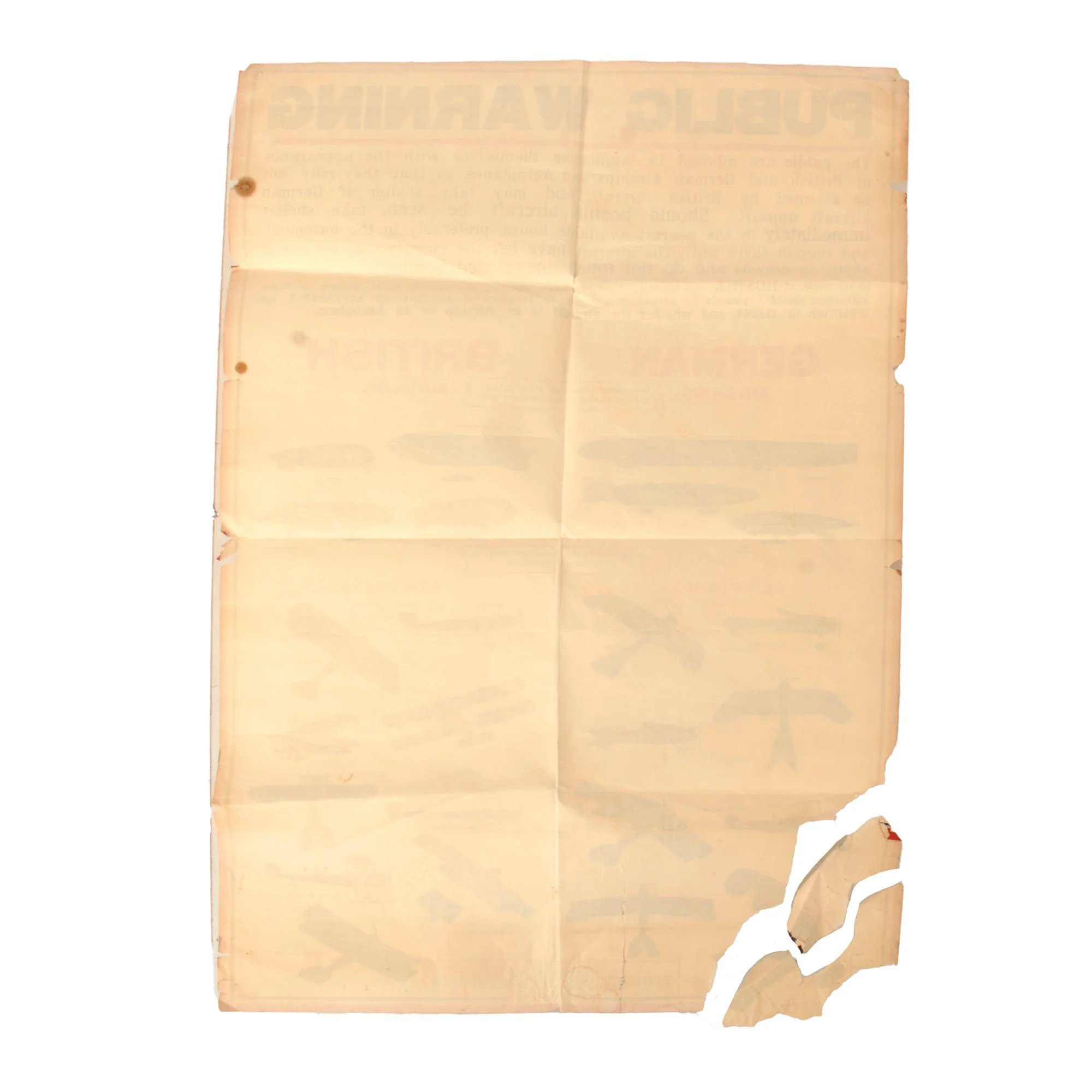Original British WWI Public Warning Airships Identification Poster - Damaged - 19 ½ x 29 ½' — image 8