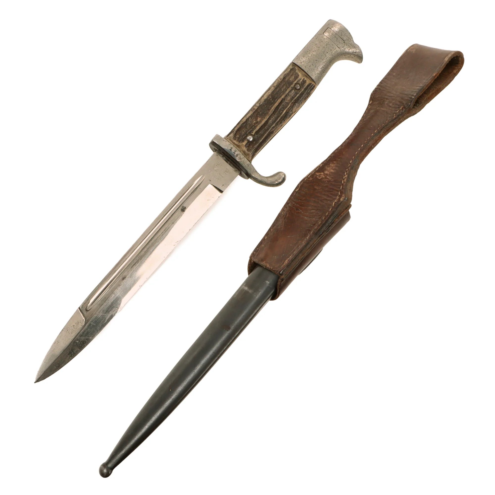 Original German WWII Rare Rural Police Short Dress Knife Bayonet by Alexander Coppel with Scabbard and Frog — image 3