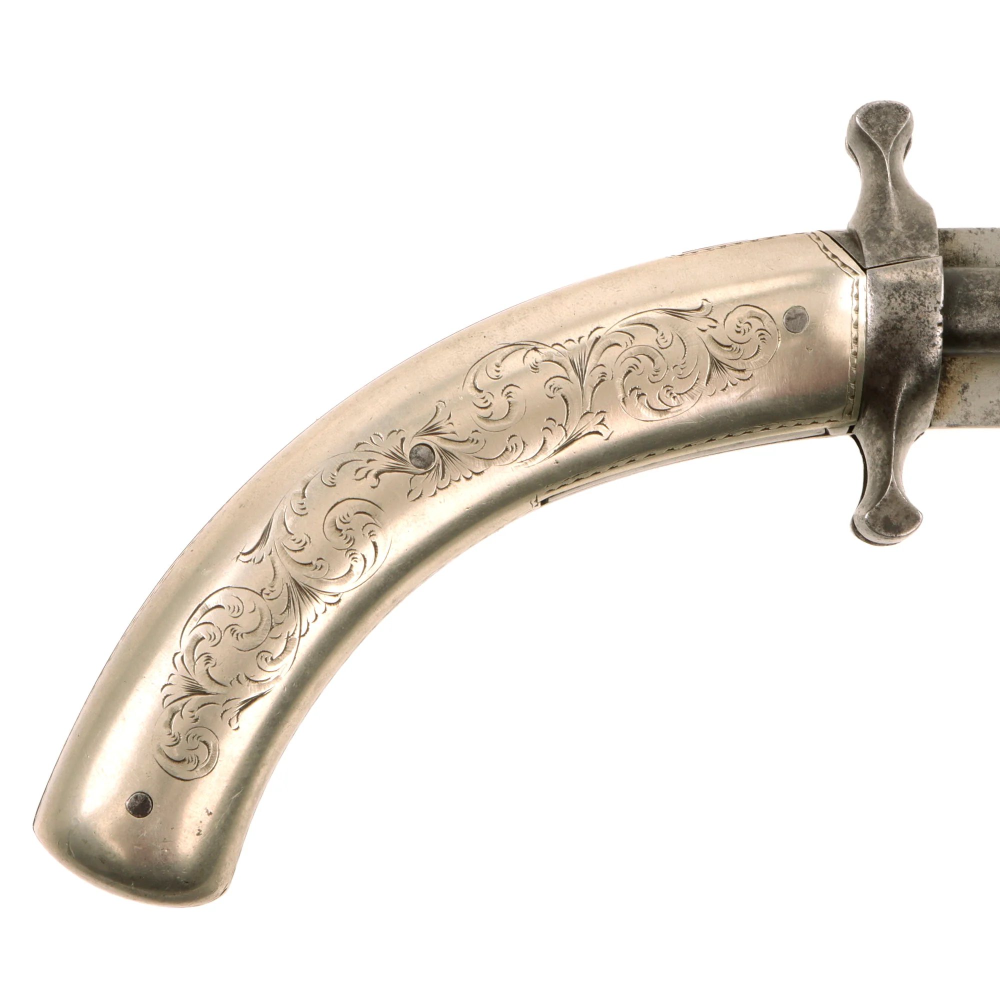 Original 19th Century French Dumouthier Style Double Barrel Percussion 'Bowie' Knife Pistol with Engraved German Silver Grip - Circa 1850 — image 10