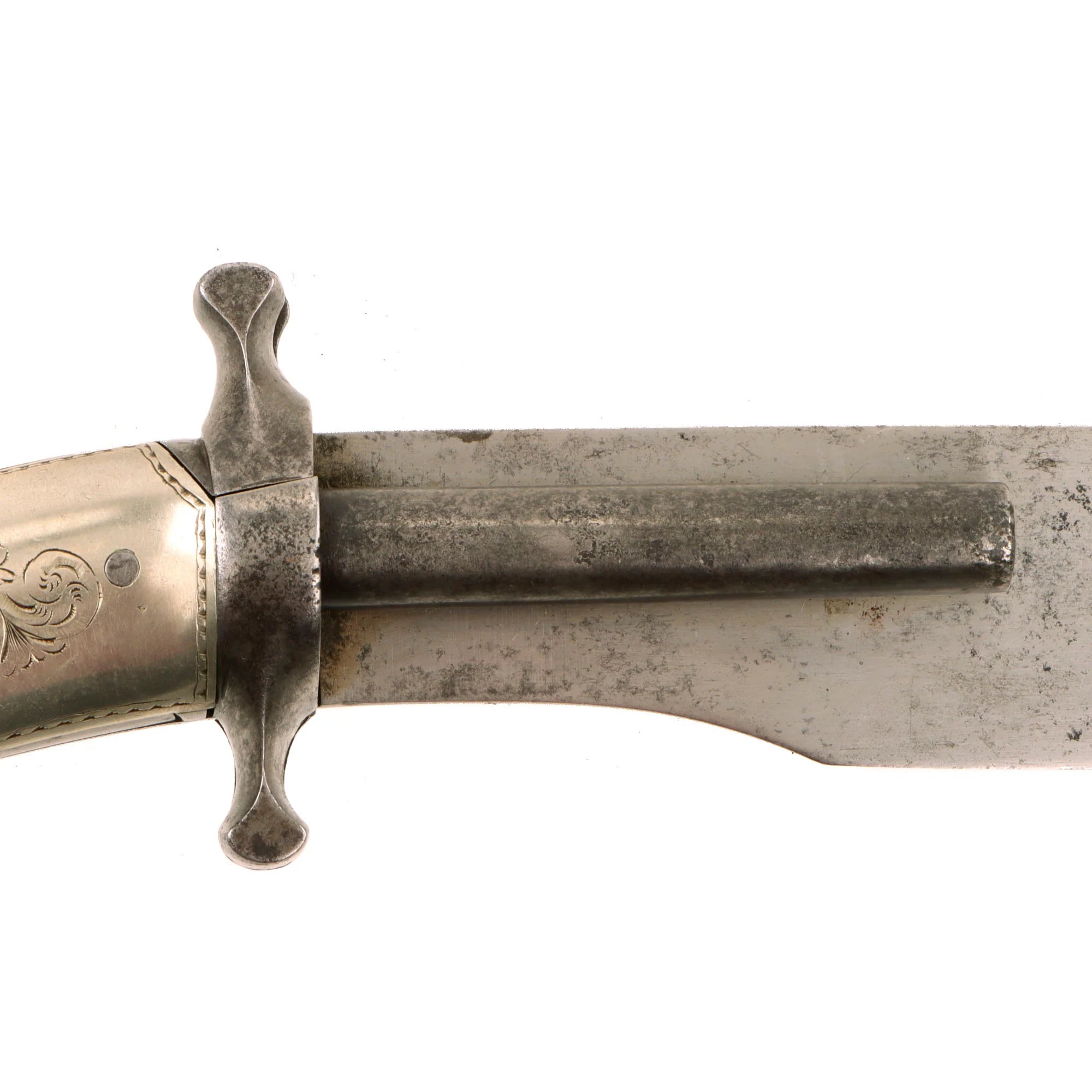 Original 19th Century French Dumouthier Style Double Barrel Percussion 'Bowie' Knife Pistol with Engraved German Silver Grip - Circa 1850 — image 11