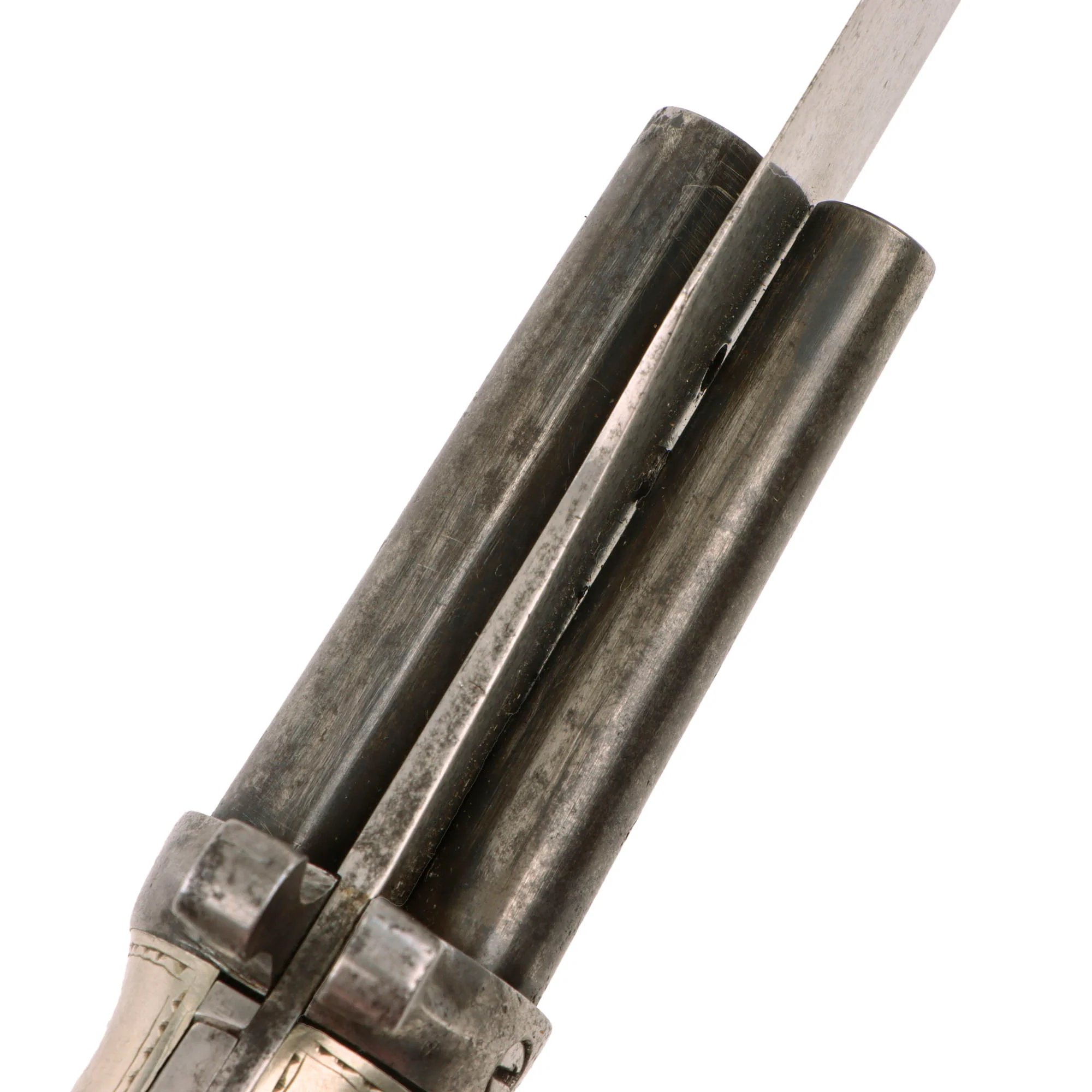 Original 19th Century French Dumouthier Style Double Barrel Percussion 'Bowie' Knife Pistol with Engraved German Silver Grip - Circa 1850 — image 14