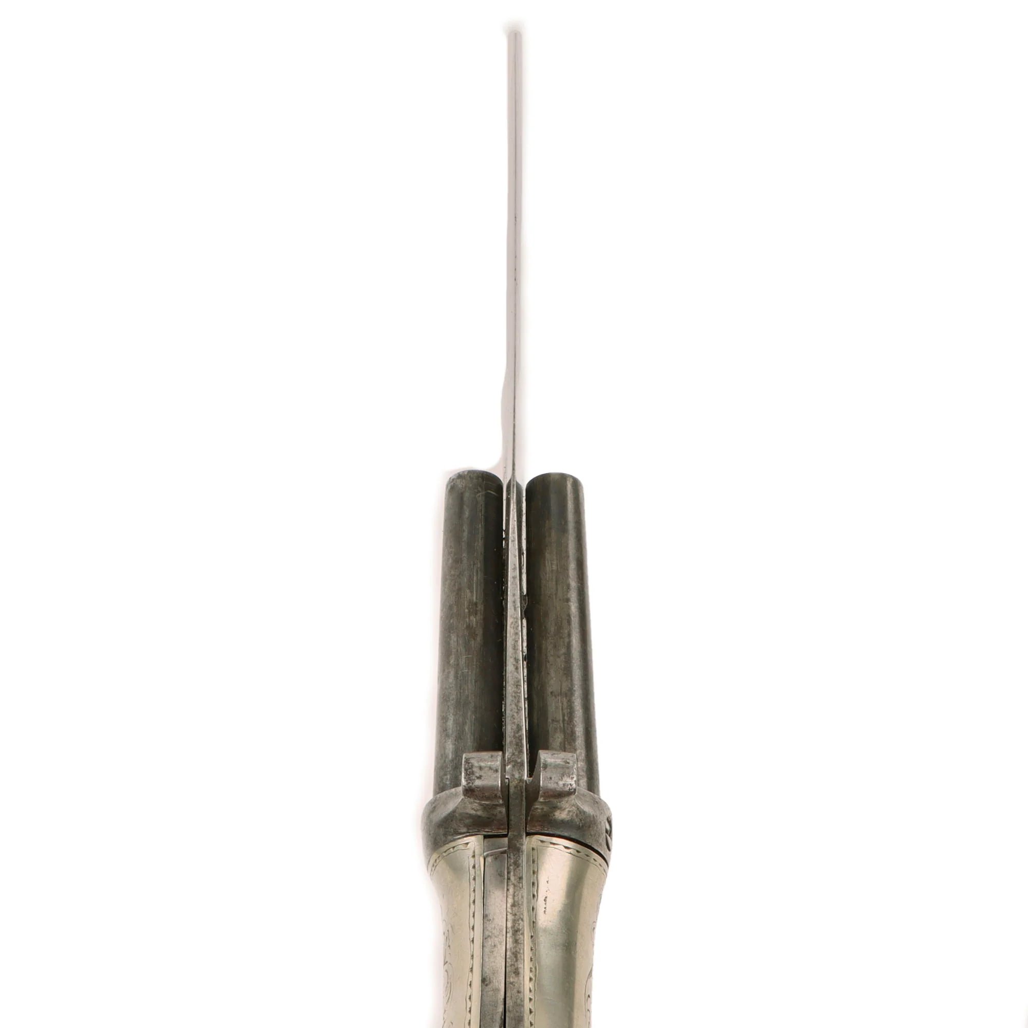 Original 19th Century French Dumouthier Style Double Barrel Percussion 'Bowie' Knife Pistol with Engraved German Silver Grip - Circa 1850 — image 17