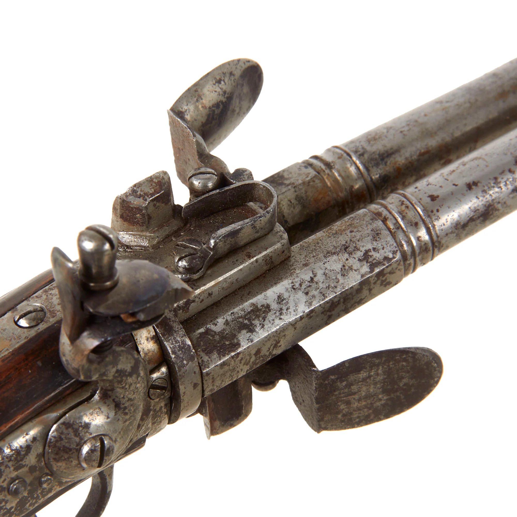 Original Late 18th Century European Swivel Breech Double Barrel Turn-Over Flintlock Pistol - Circa 1780 - 1800 — image 6