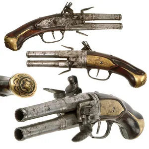 Original Late 18th Century European Swivel Breech Double Barrel Turn-Over …