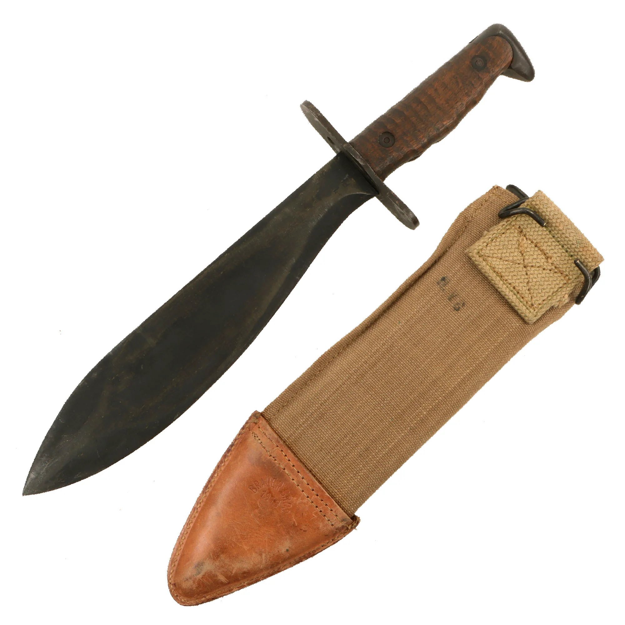 Original U.S. WWI Model 1917 Bolo Knife by Plumb Philadelphia Dated 1918 with Canvas Scabbard — image 2
