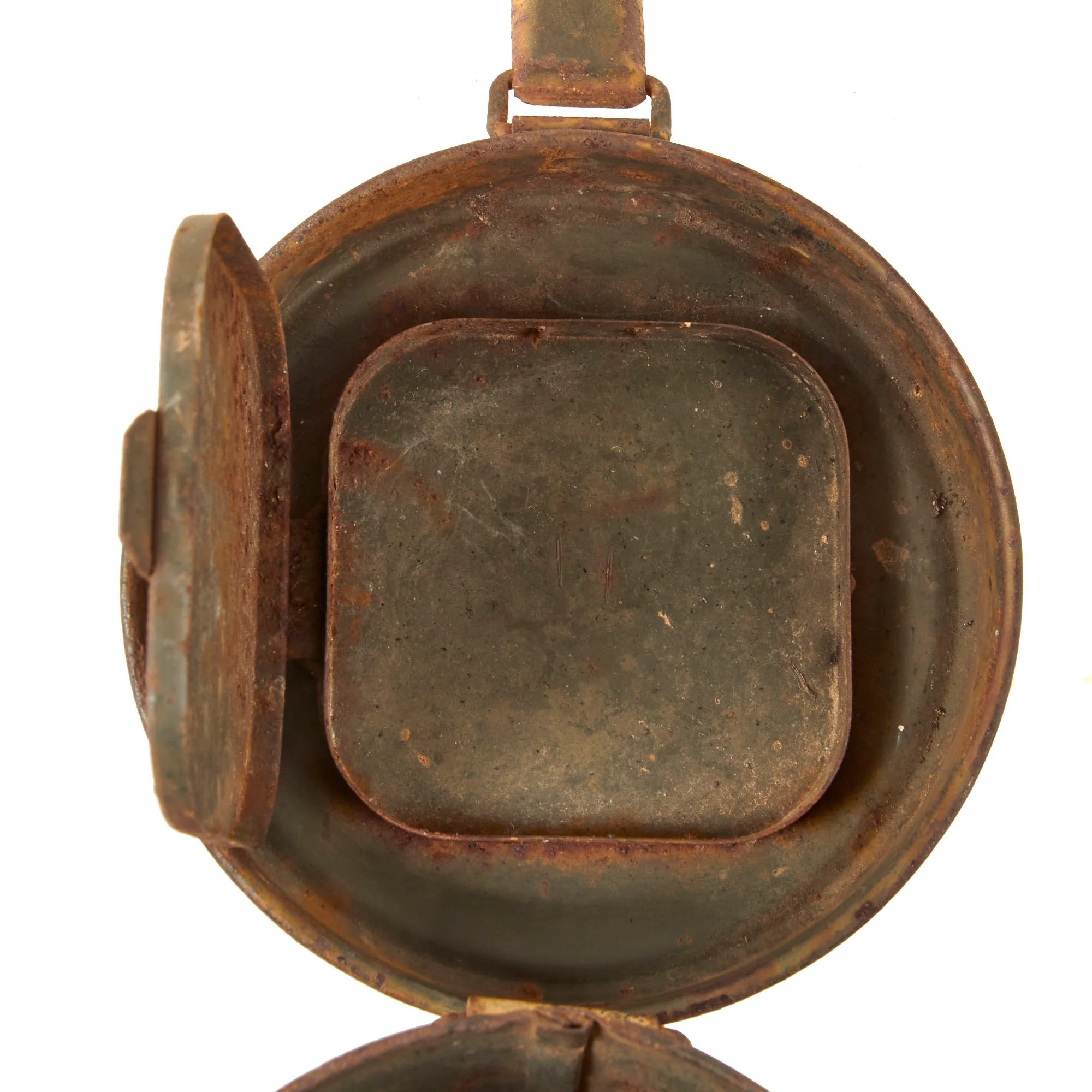 Original German WWII Named Wehrmacht 'Long Model' M38 Gas Mask Canister With Afrika Korps Period Applied Desert Camouflage Paint - Ogefr. Böntgen — image 8