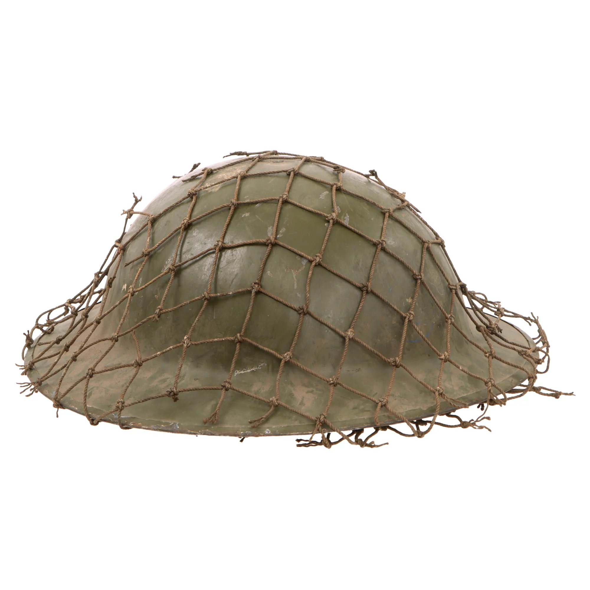 Original British WWI Mk 1 Brodie Helmet by Hadfield Ltd of Sheffield with WWII-Applied Helmet Net - Complete — image 12
