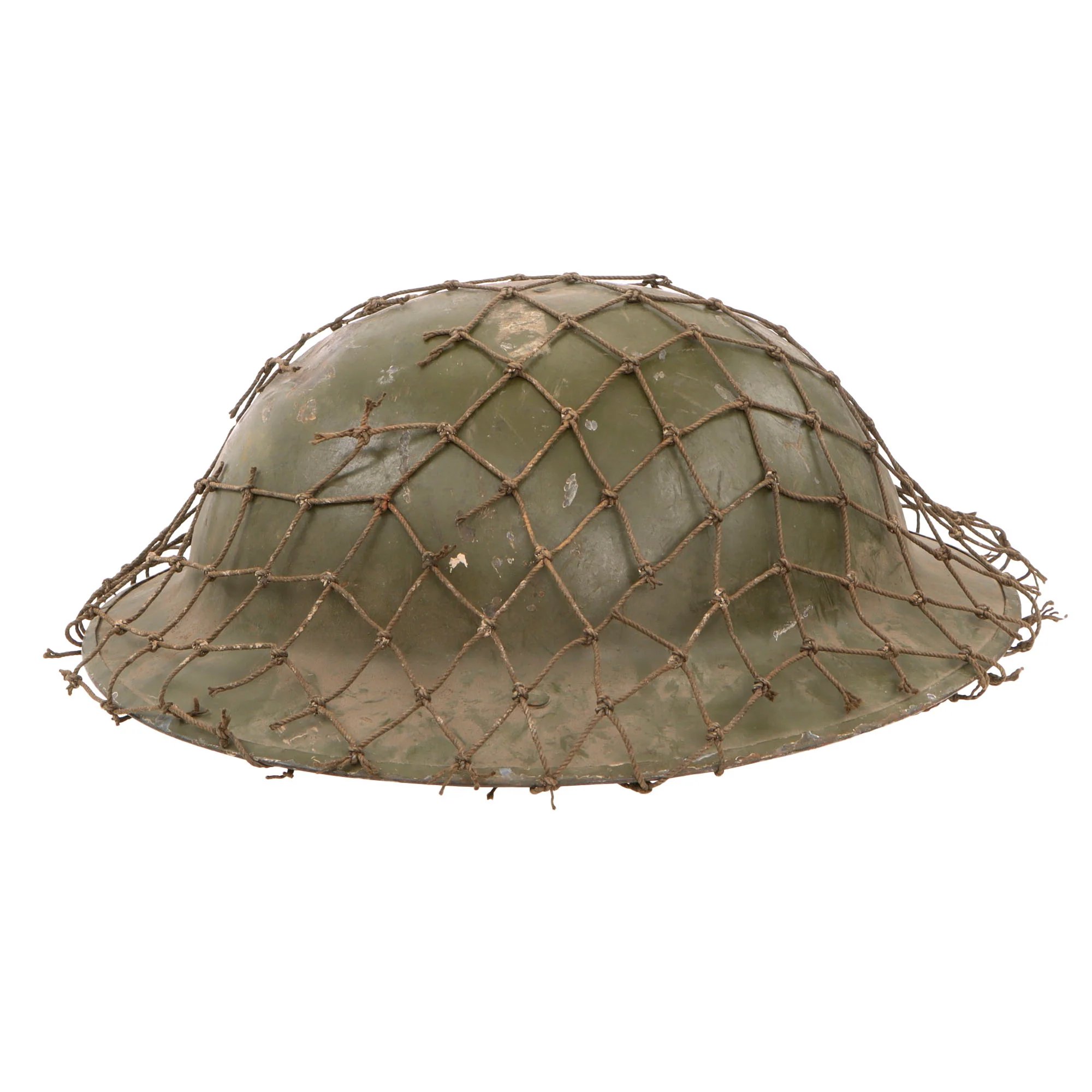 Original British WWI Mk 1 Brodie Helmet by Hadfield Ltd of Sheffield with WWII-Applied Helmet Net - Complete — image 13