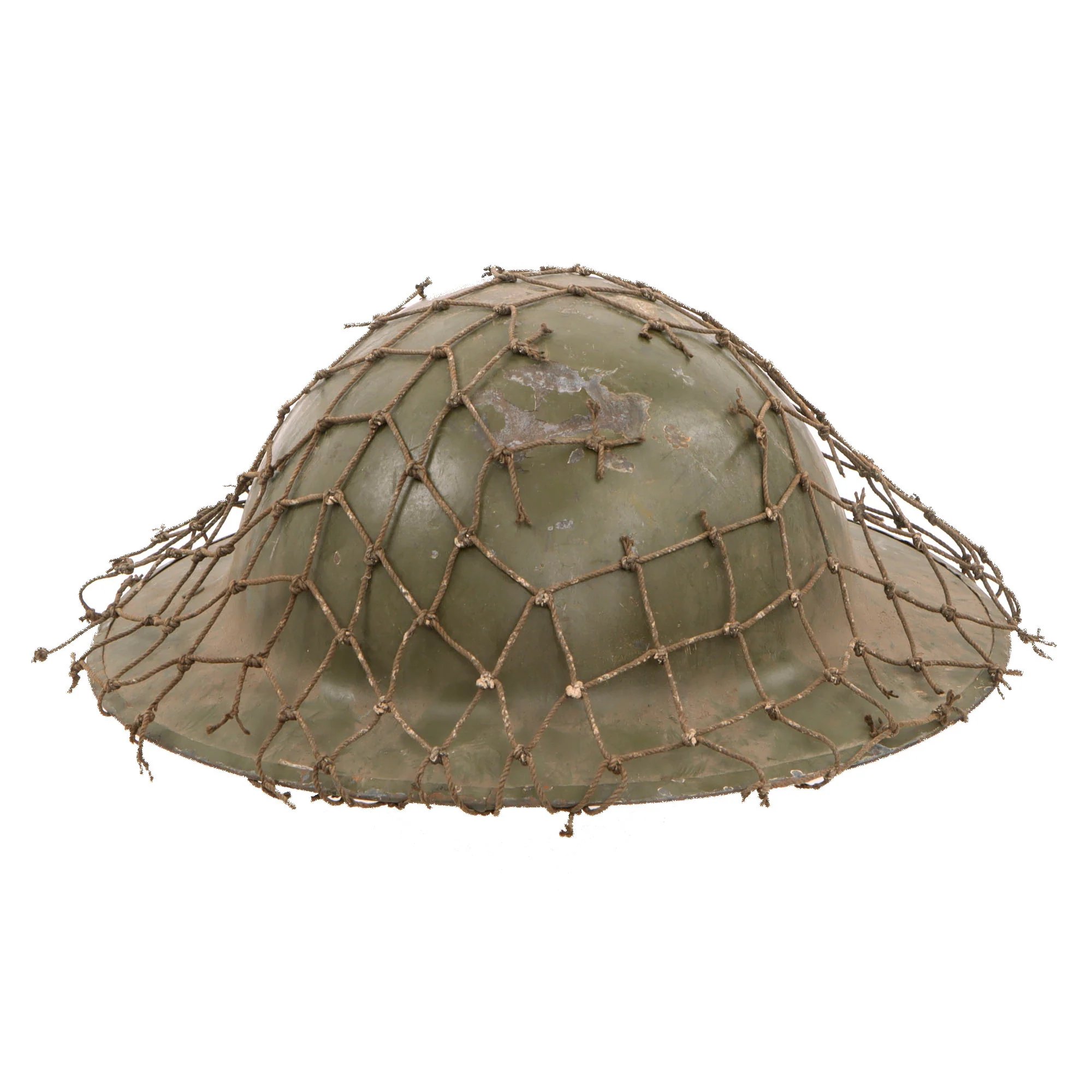 Original British WWI Mk 1 Brodie Helmet by Hadfield Ltd of Sheffield with WWII-Applied Helmet Net - Complete — image 14