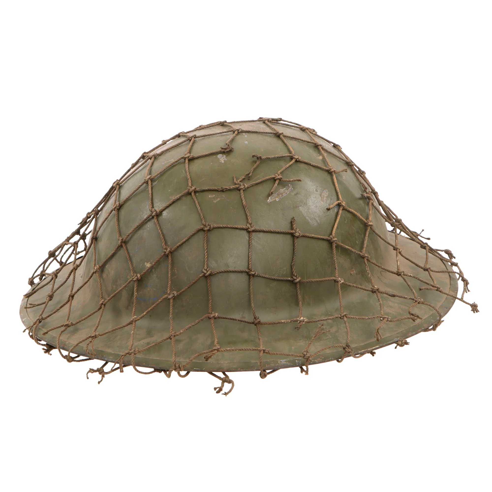 Original British WWI Mk 1 Brodie Helmet by Hadfield Ltd of Sheffield with WWII-Applied Helmet Net - Complete — image 16