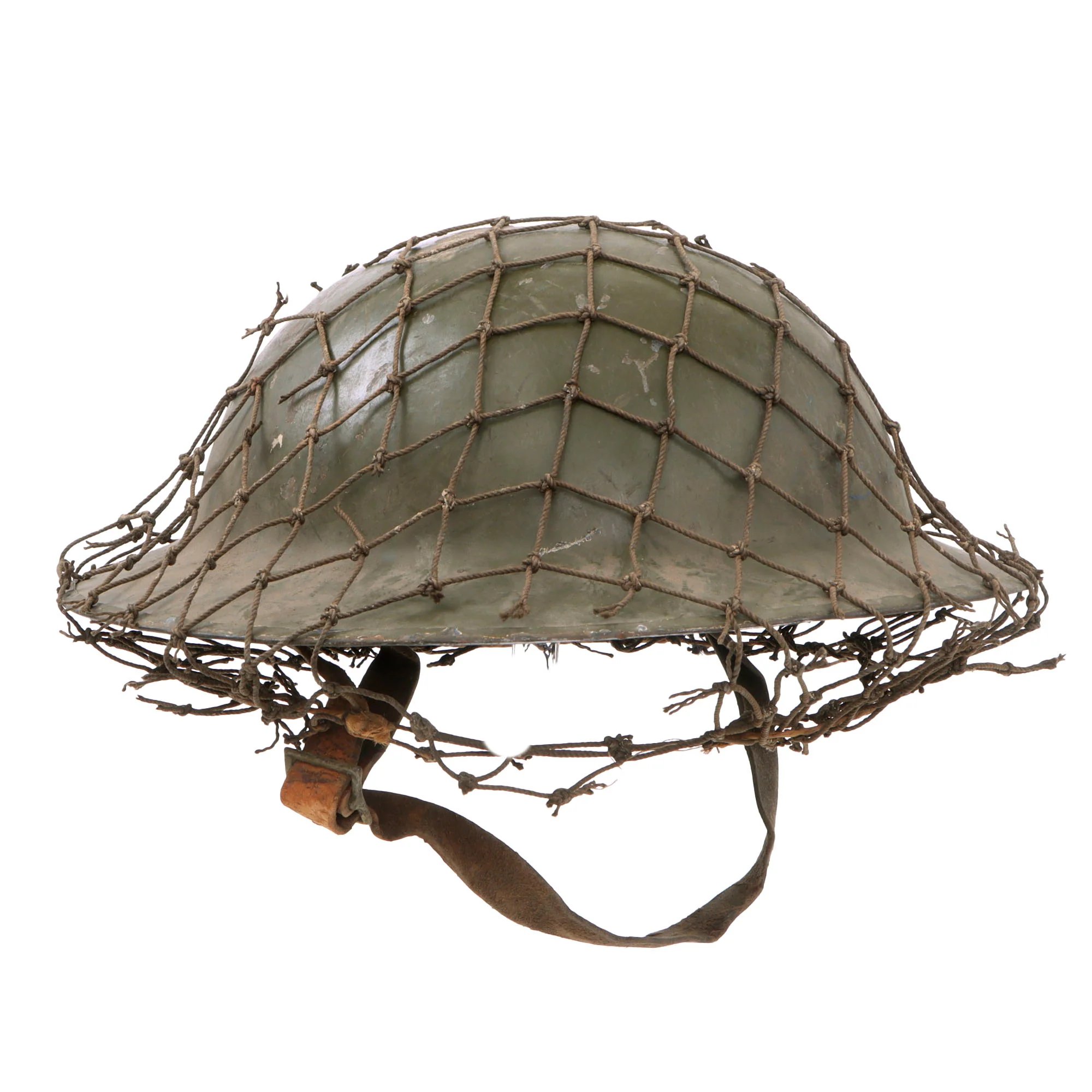 Original British WWI Mk 1 Brodie Helmet by Hadfield Ltd of Sheffield with WWII-Applied Helmet Net - Complete — image 2