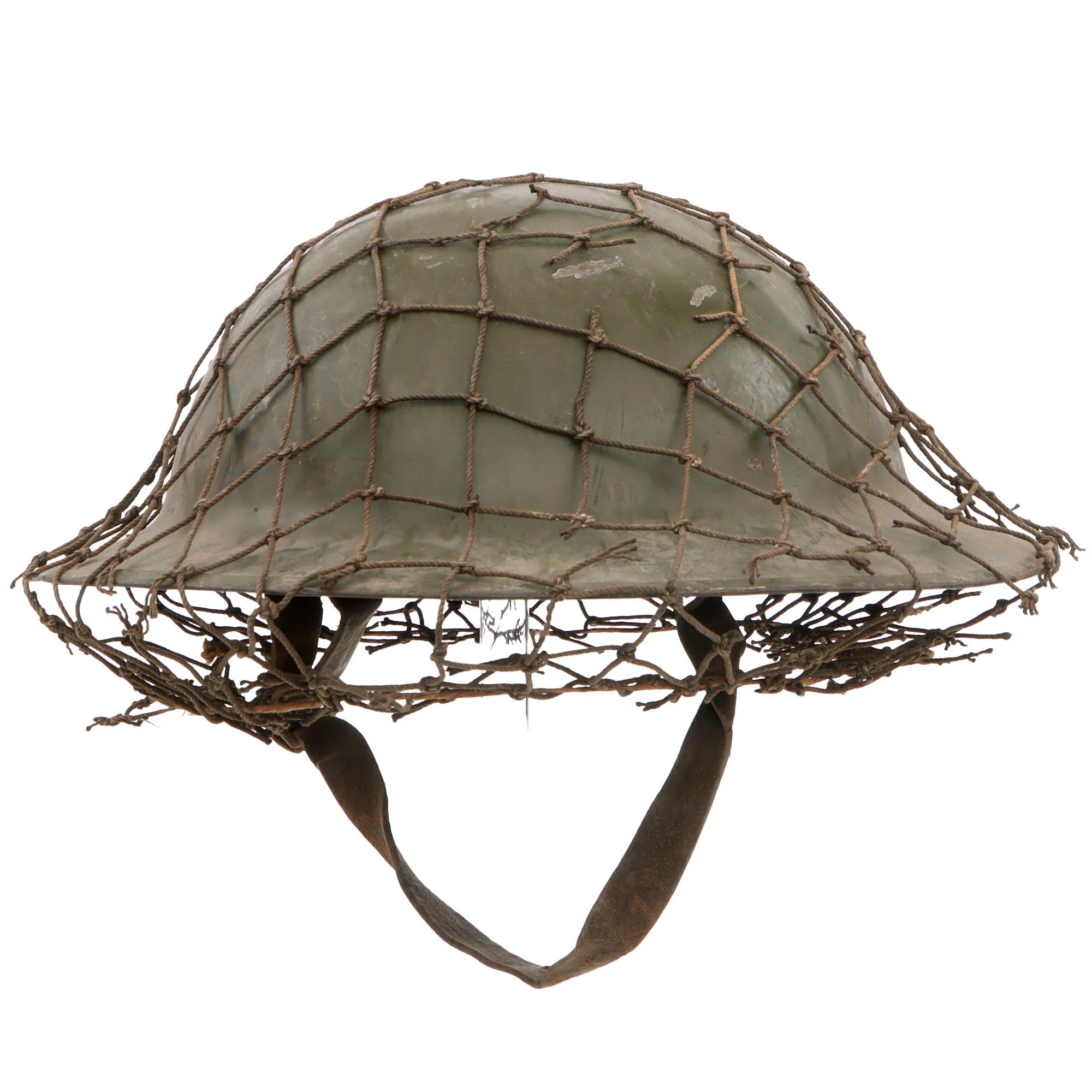 Original British WWI Mk 1 Brodie Helmet by Hadfield Ltd of Sheffield with WWII-Applied Helmet Net - Complete — image 3