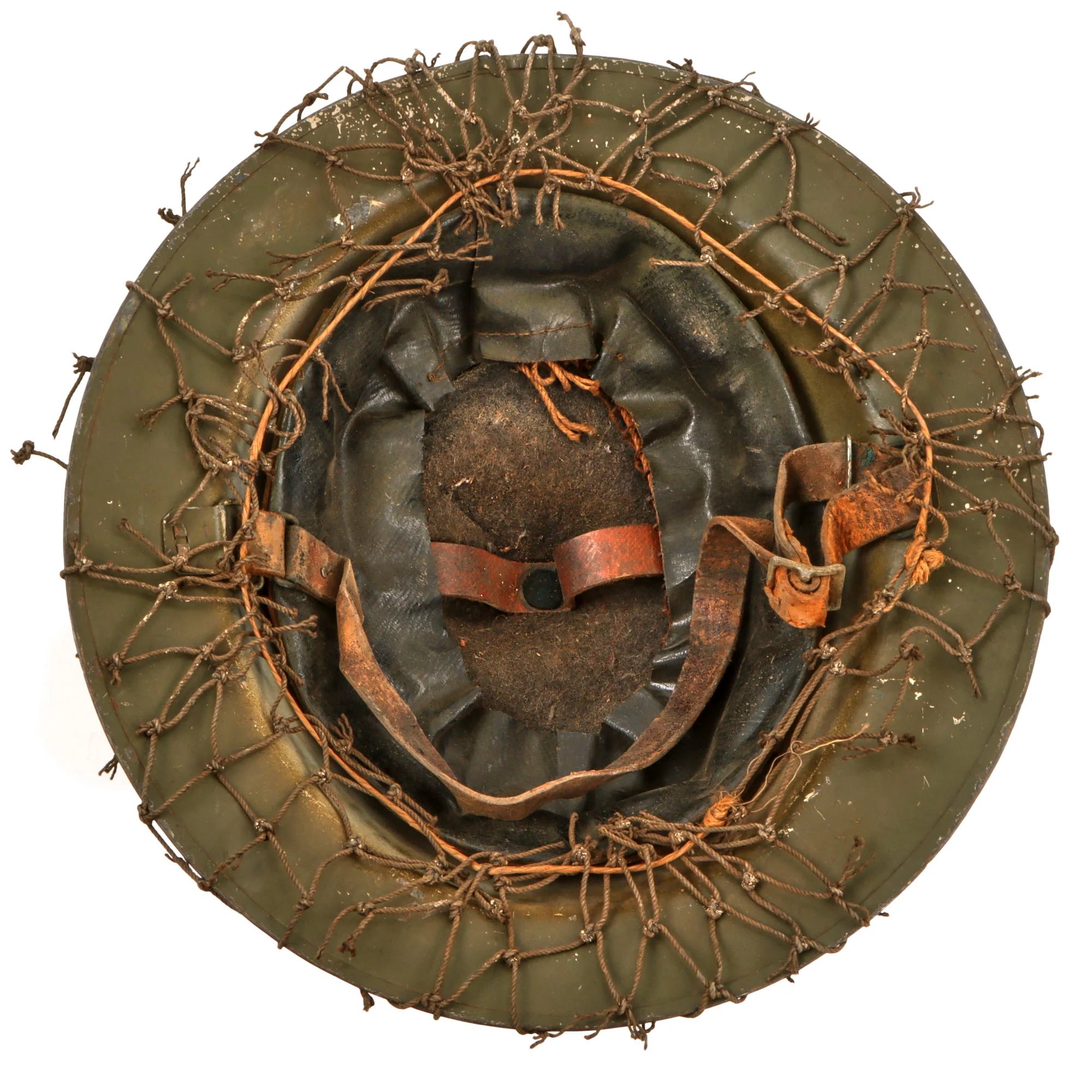 Original British WWI Mk 1 Brodie Helmet by Hadfield Ltd of Sheffield with WWII-Applied Helmet Net - Complete — image 4