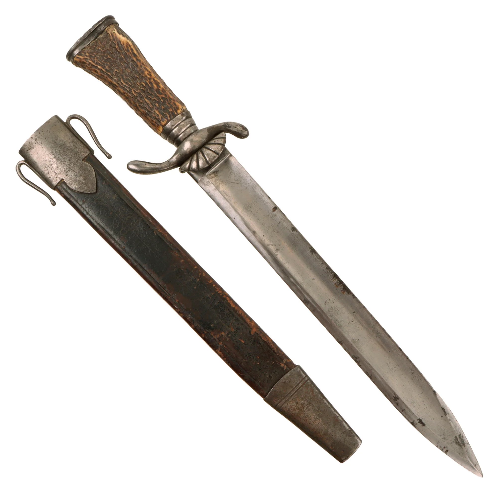 Original German Pre-WWI Stag Handle Hirschfänger Hunting Dagger by Weyersberg Kirschbaum & Cie with Scabbard — image 2
