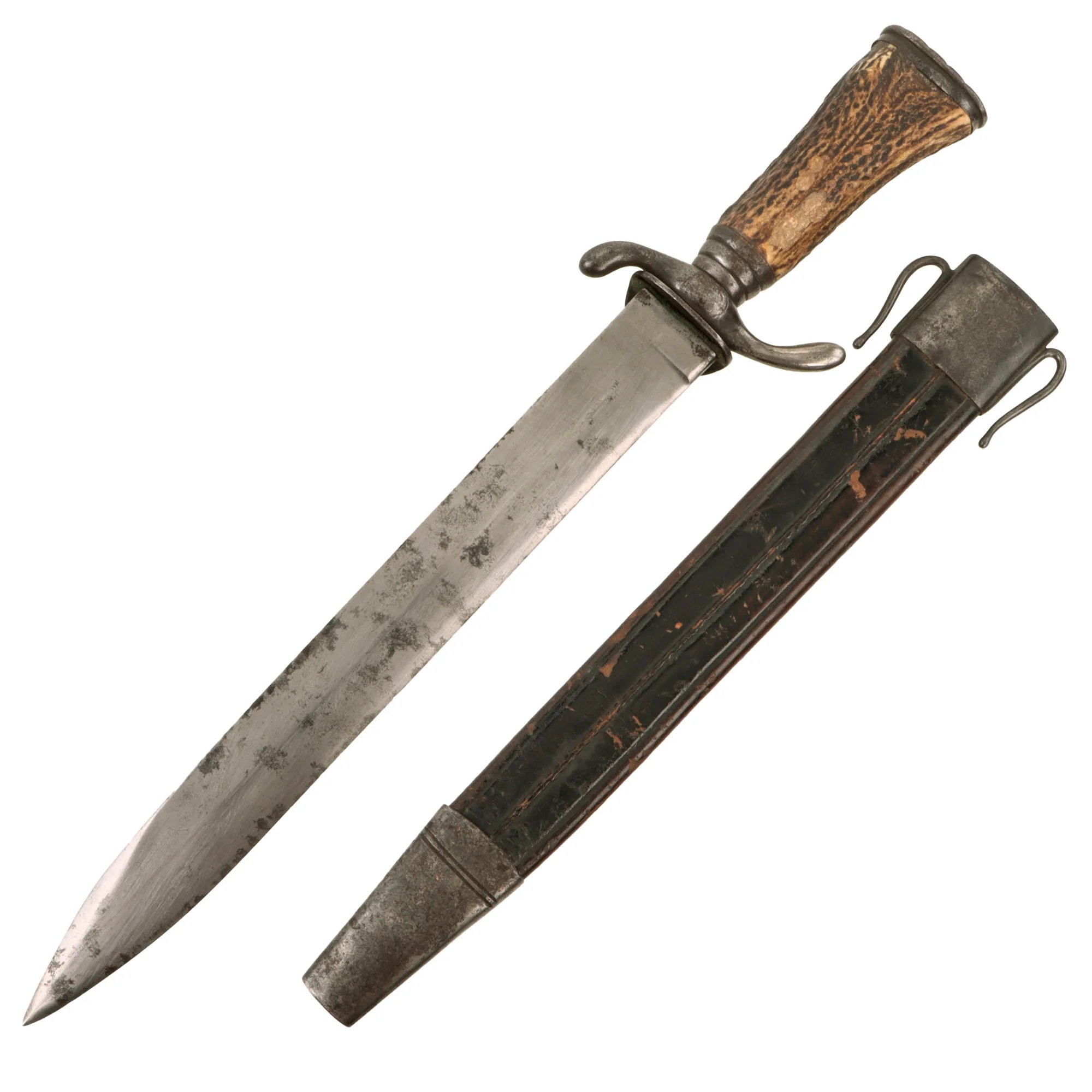Original German Pre-WWI Stag Handle Hirschfänger Hunting Dagger by Weyersberg Kirschbaum & Cie with Scabbard — image 3