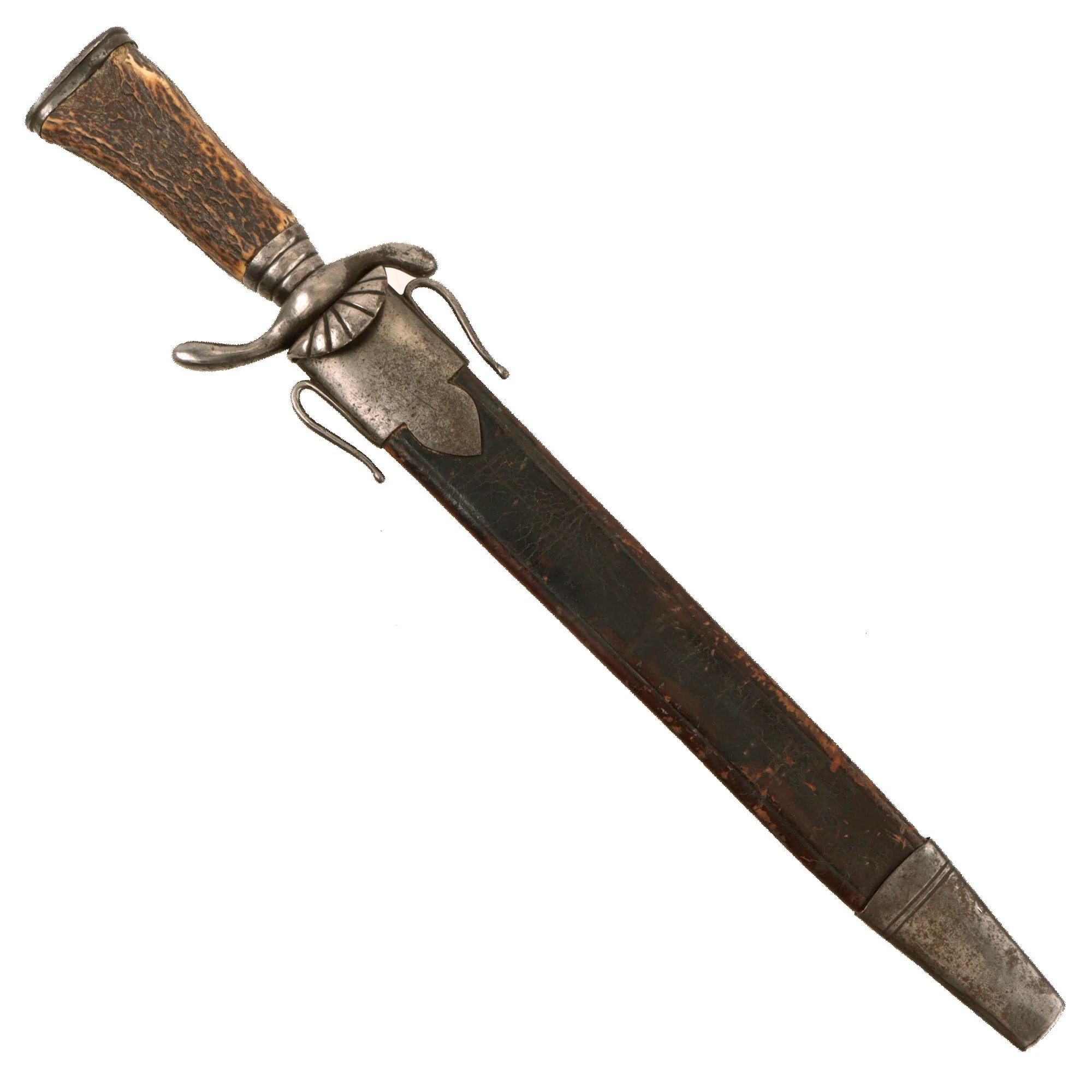 Original German Pre-WWI Stag Handle Hirschfänger Hunting Dagger by Weyersberg Kirschbaum & Cie with Scabbard — image 4