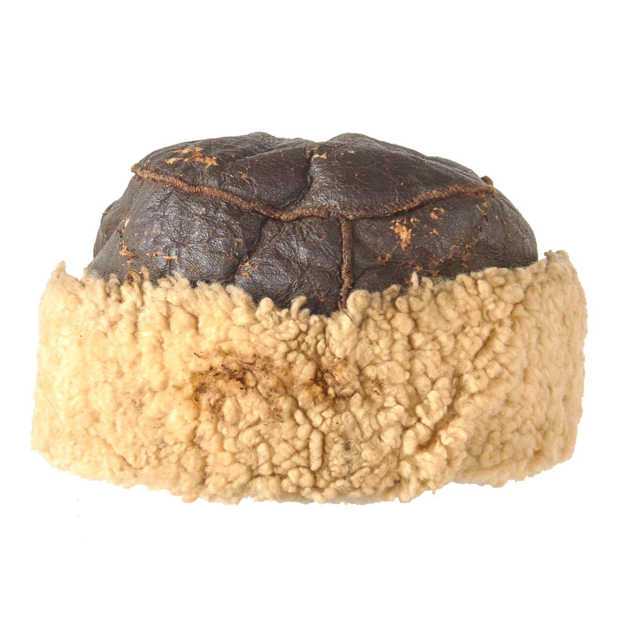 Original U.S. WWII Army Air Forces B-2 Gunner & Air Crew Shearling Leather Billed Cap - Rough — image 7