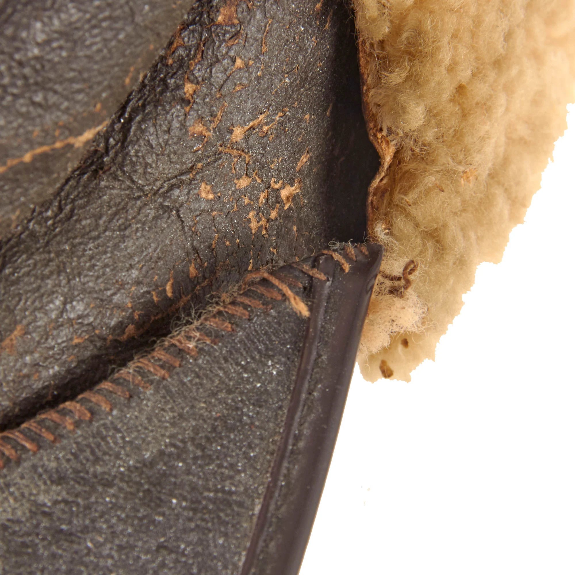 Original U.S. WWII Army Air Forces B-2 Gunner & Air Crew Shearling Leather Billed Cap - Rough — image 8